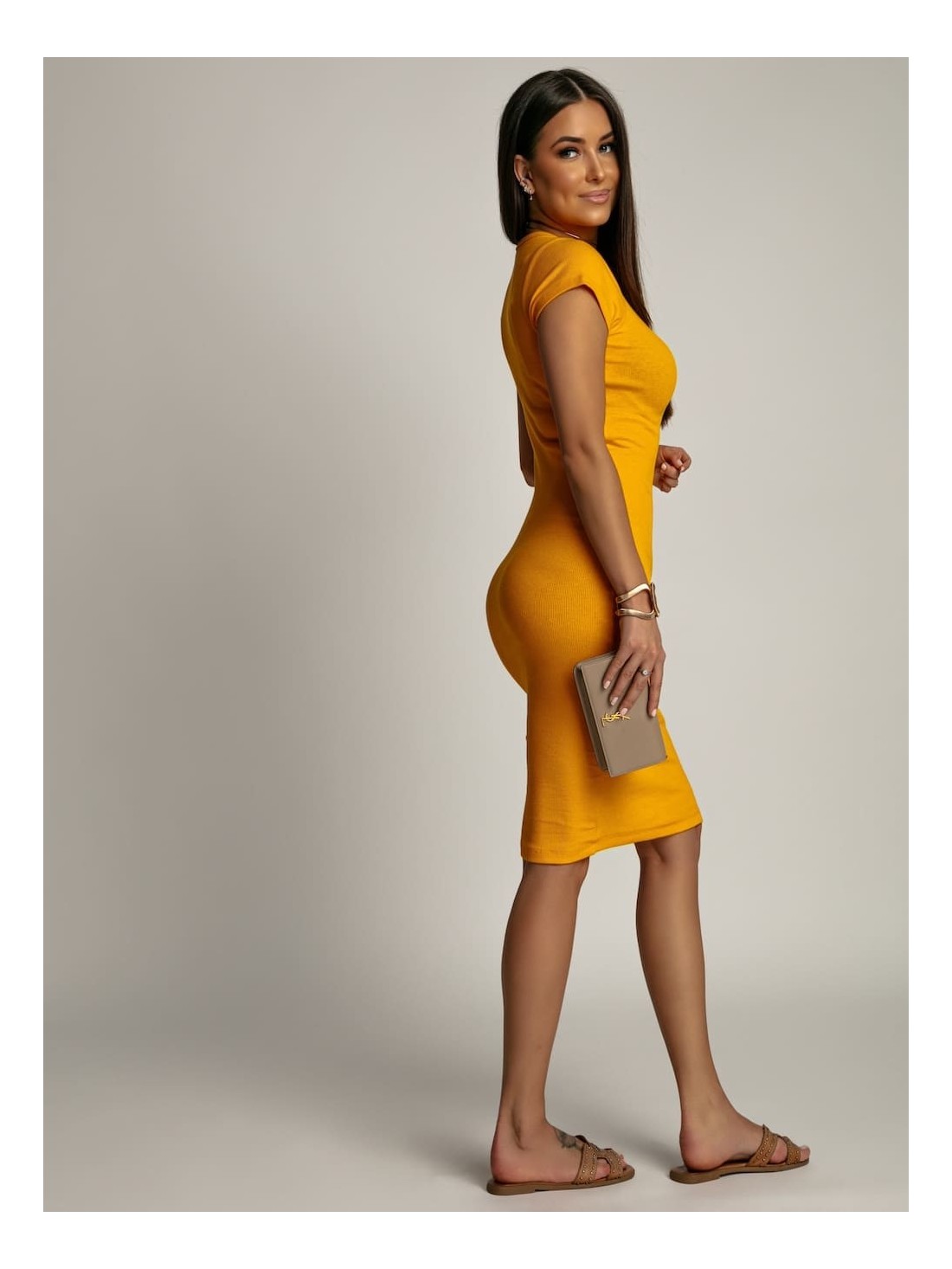 Basic mezzo dress in a sporty mustard style FG533 - Online store - Boutique